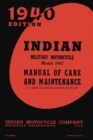 Indian Military Motorcycle Model 340 Manual of Care and Maintenance - Book