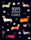 Dachshund Planner 2023 : Funny Dog Monthly Agenda January-December Organizer (12 Months) Cute Puppy Scheduler with Flowers & Pretty Pink Hearts - Book