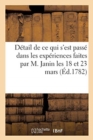 D?tail de CE Qui s'Est Pass? Dans Les Exp?riences Faites Par M. Janin Les 18 Et 23 Mars : En Pr?sence Des Commissaires de l'Acad?mie Royale Des Sciences Et de la Soci?t? Royale de M?decine - Book