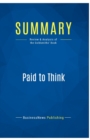 Summary : Paid to Think:Review and Analysis of the Goldsmiths' Book - Book