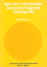 Akten des V. Internationalen Germanisten-Kongresses- Cambridge 1975 : Heft 4 - Book