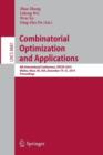 Combinatorial Optimization and Applications : 8th International Conference, COCOA 2014, Wailea, Maui, HI, USA, December 19-21, 2014, Proceedings - Book