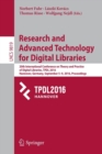 Research and Advanced Technology for Digital Libraries : 20th International Conference on Theory and Practice of Digital Libraries, TPDL 2016, Hannover, Germany, September 5–9, 2016, Proceedings - Book