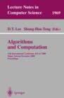 Algorithms and Computation : 11th International Conference, ISAAC 2000, Taipei, Taiwan, December 18-20, 2000. Proceedings - eBook