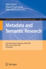 Metadata and Semantic Research : Third International Conference, MTSR 2009, Milan, Italy, October 1-2, 2009. Proceedings - Book