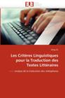 Les Crit res Linguistiques Pour La Traduction Des Textes Litt raires - Book