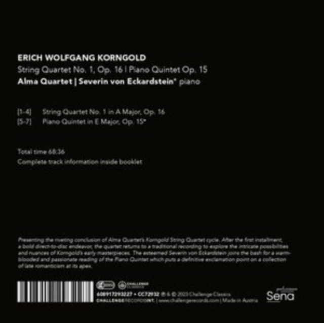 Erich Wolfgang Korngold: String Quartet No. 1, Op. 16/Piano..., CD / Album Cd