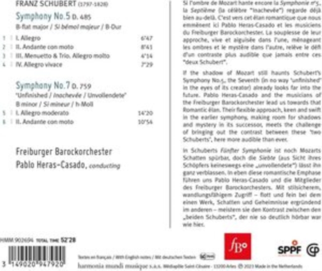 Franz Schubert: Symphonies Nos. 5 & 7, 'Unfinished', CD / Album Cd