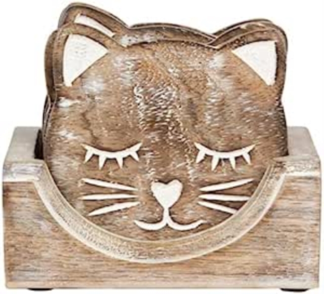 Sass & Belle Wooden Carved Cat Coaster - Set of 6, Paperback Book