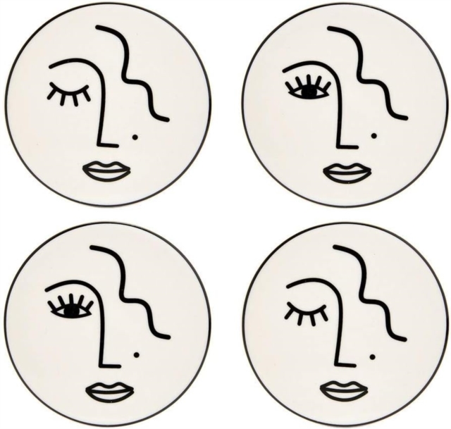 Sass & Belle Abstract Face White Coasters - Set Of 4, Paperback Book