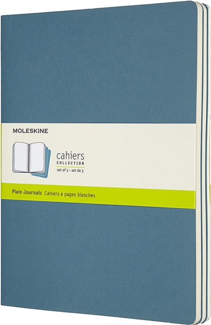 Set Of 3 Moleskine Extra Large Plain Cahier Journals : Brisk Blue, Paperback Book