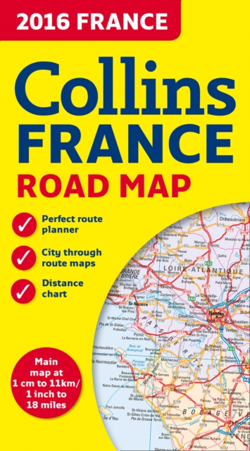 2016 Collins Map of France, Sheet map, folded Book