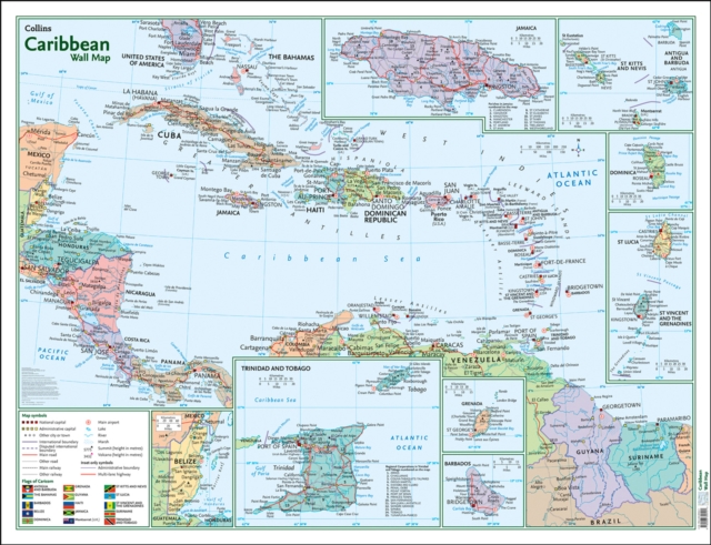 Caribbean Wall Map, Sheet map, folded Book