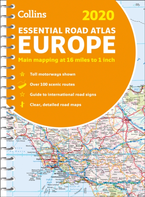 2020 Collins Essential Road Atlas Europe, Spiral bound Book