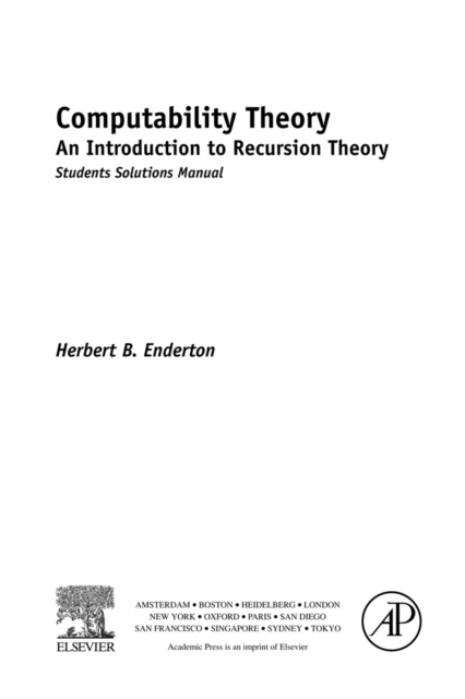 Computability Theory : An Introduction to Recursion Theory, Students Solutions Manual (e-only), PDF eBook