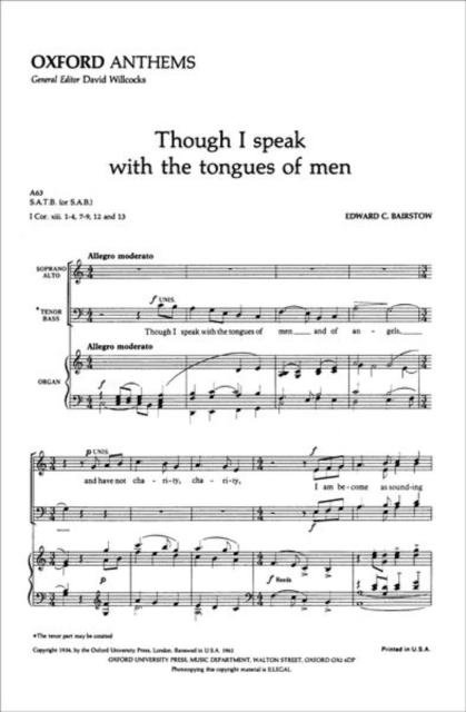 Though I speak with the tongues of men, Sheet music Book