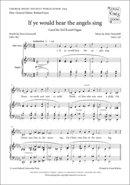 If ye would hear the angels sing, Sheet music Book