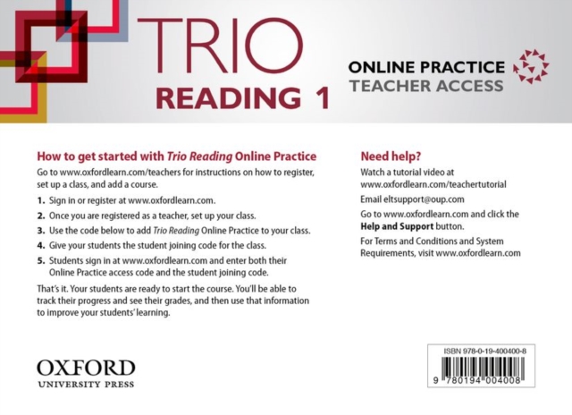 Trio Reading: Level 1: Online Practice Teacher Access Card, Multiple-component retail product Book