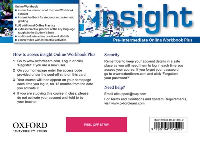 insight: Pre-Intermediate: Online Workbook Plus - Card with Access Code, Multiple-component retail product Book