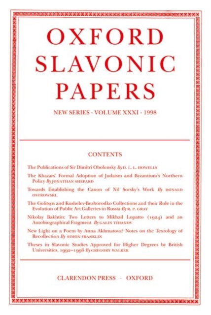Oxford Slavonic Papers: Volume XXXI (1998), Hardback Book