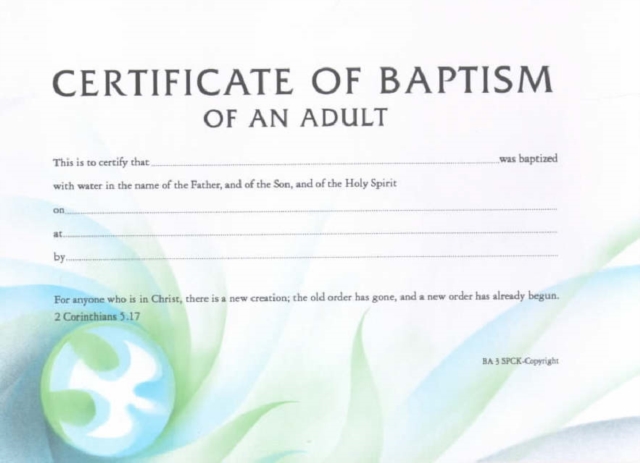 Adult Baptism Cert. Ba3 Pk 10, Paperback / softback Book