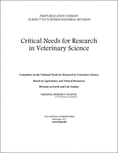 Critical Needs for Research in Veterinary Science, Paperback / softback Book
