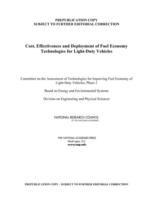 Cost, Effectiveness, and Deployment of Fuel Economy Technologies for Light-Duty Vehicles, Paperback / softback Book