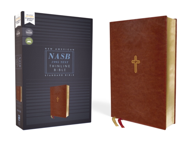 NASB, Thinline Bible, Leathersoft, Brown, Red Letter, 1995 Text, Comfort Print, Leather / fine binding Book