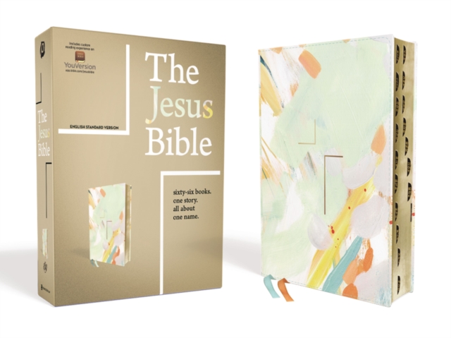 The Jesus Bible Artist Edition, ESV, (With Thumb Tabs to Help Locate the Books of the Bible), Leathersoft, Multi-color/Teal, Thumb Indexed, Leather / fine binding Book