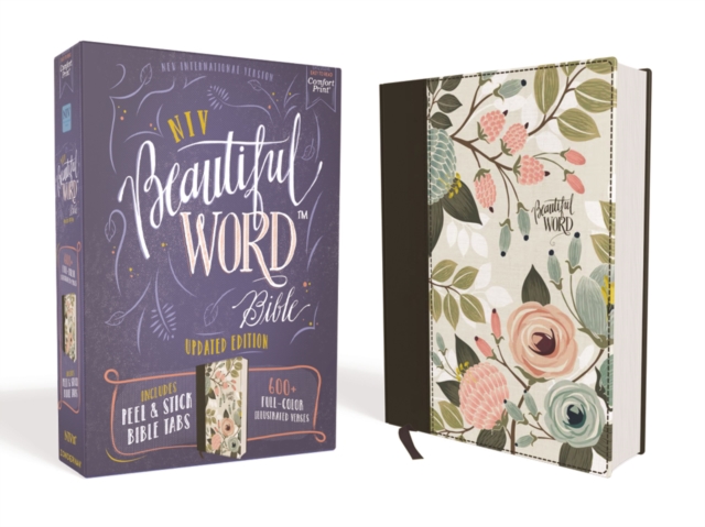 NIV, Beautiful Word Bible, Updated Edition, Peel/Stick Bible Tabs, Cloth over Board, Floral, Red Letter, Comfort Print : 600+ Full-Color Illustrated Verses, Hardback Book