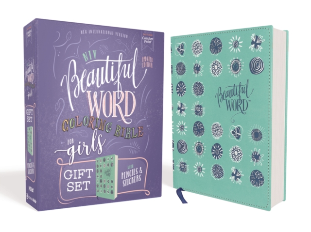 NIV, Beautiful Word Coloring Bible for Girls Pencil/Sticker Gift Set, Updated, Leathersoft over Board, Teal, Comfort Print : 600+ Verses to Color, Hardback Book