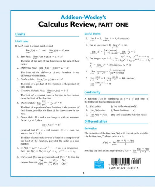 Addison-Wesley's Calculus Review, Paperback Book