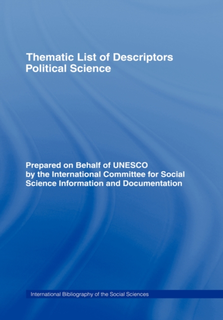 Thematic List of Descriptors - Political Science, Hardback Book