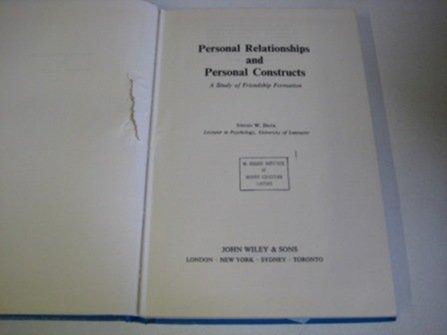 Personal Relationships and Personal Constructs, Hardback Book