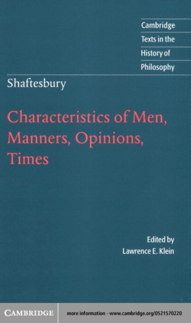 Shaftesbury: Characteristics of Men, Manners, Opinions, Times, PDF eBook