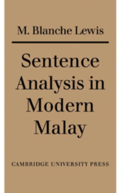 Sentence Analysis in Modern Malay, Hardback Book