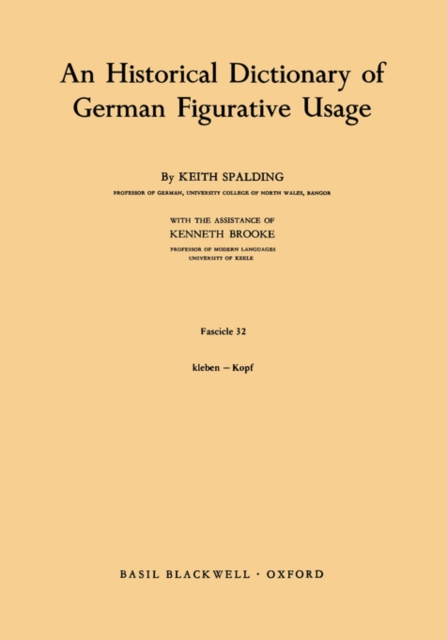 An Historical Dictionary of German Figurative Usage, Fascicle 32, Paperback / softback Book