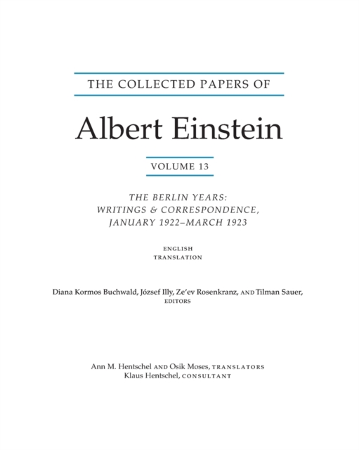 The Collected Papers of Albert Einstein, Volume 13 : The Berlin Years: Writings & Correspondence, January 1922 - March 1923 (English Translation Supplement), Paperback / softback Book