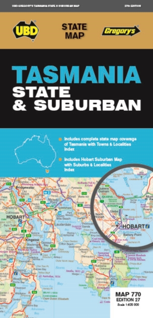 Tasmania State & Suburban Map 770 27th ed, Sheet map, folded Book