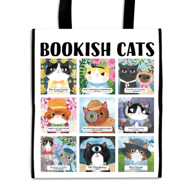 Bookish Cats Reusable Shopping Bag, Tote bag Book