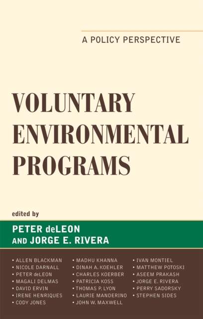Voluntary Environmental Programs : A Policy Perspective, Hardback Book