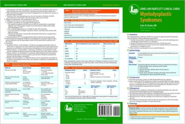 J & B Clinical Card: Myelodysplastic Syndromes Clinical Card : Clinical Card, Cards Book