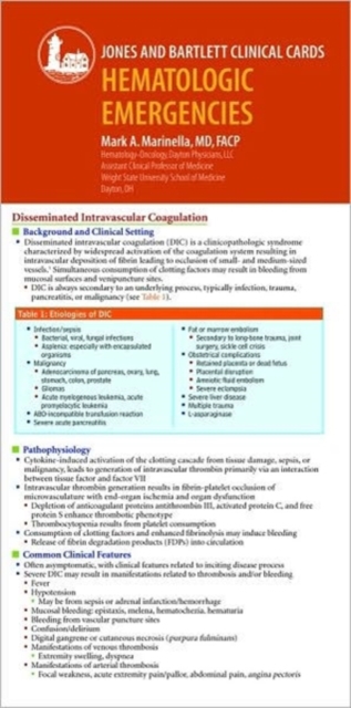 J & B Clinical Card: Hematologic Emergencies, Cards Book