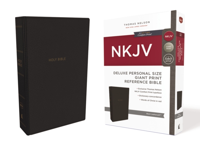 NKJV, Deluxe Reference Bible, Personal Size Giant Print, Leathersoft, Black, Red Letter, Comfort Print : Holy Bible, New King James Version, Leather / fine binding Book