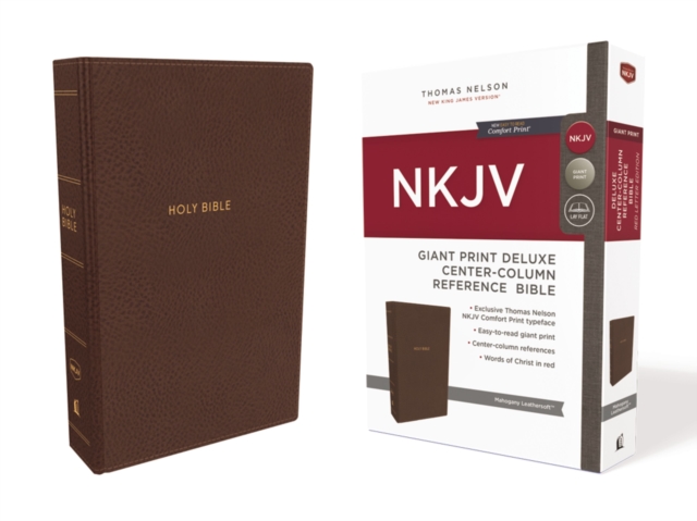 NKJV, Deluxe Reference Bible, Center-Column Giant Print, Leathersoft, Brown, Red Letter, Comfort Print : Holy Bible, New King James Version, Leather / fine binding Book