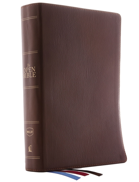 The NKJV, Open Bible, Brown Genuine Leather, Red Letter, Comfort Print : Complete Reference System, Leather / fine binding Book