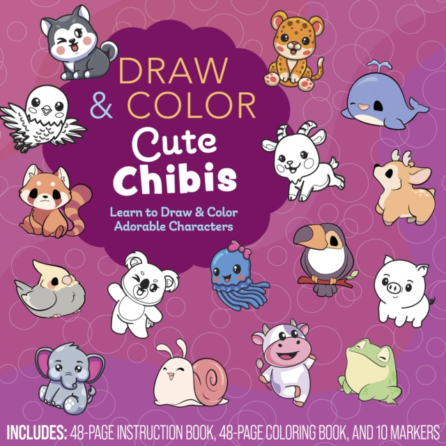 Draw and Color Cute Chibis : Learn to Draw and Color Adorable Characters - Includes: 48-page Instruction Book, 48-page Coloring Book, and 10 Markers, Kit Book