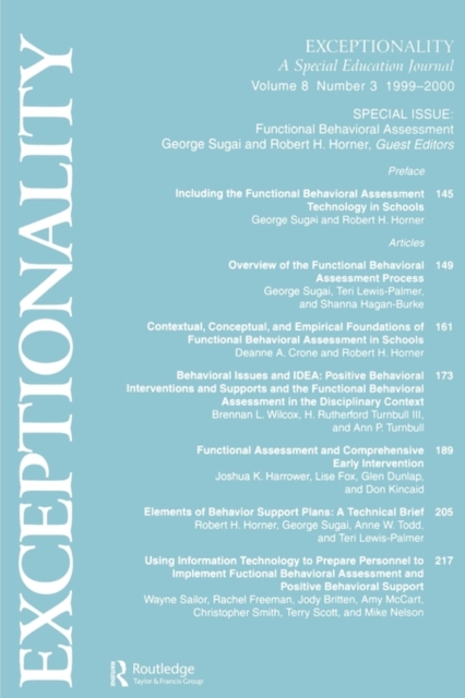 Functional Behavioral Assessment : A Special Issue of exceptionality, Paperback / softback Book