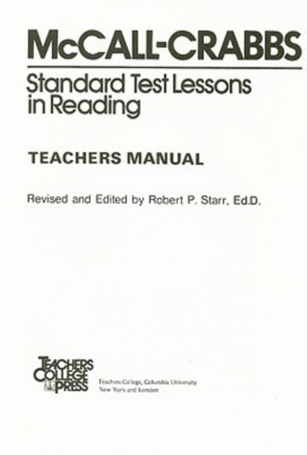 McCall-Crabbs Standard Test Lessons in Reading, Teachers Manual/Answer Key, Paperback / softback Book