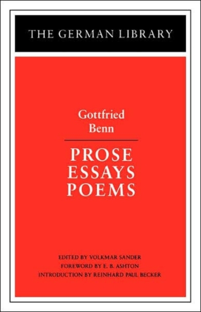 Prose Essays Poems: Gottfried Benn, Paperback / softback Book